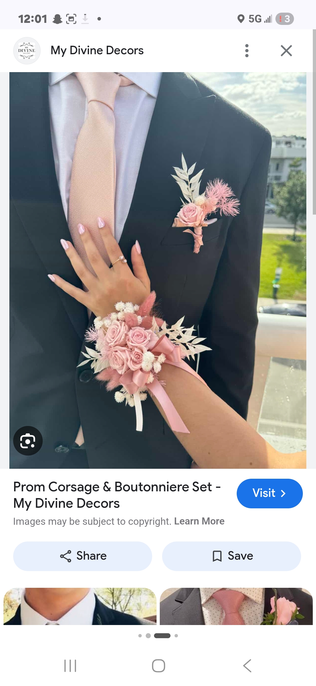 Blush pink corsage and boutonniere set