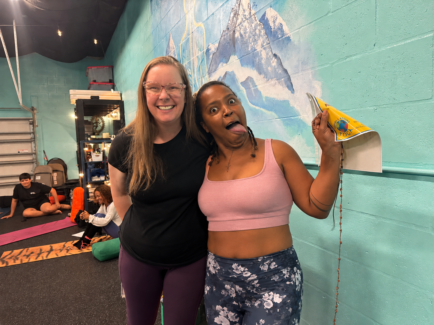 Makeda with Kidding Around Yoga instructor Stefanie