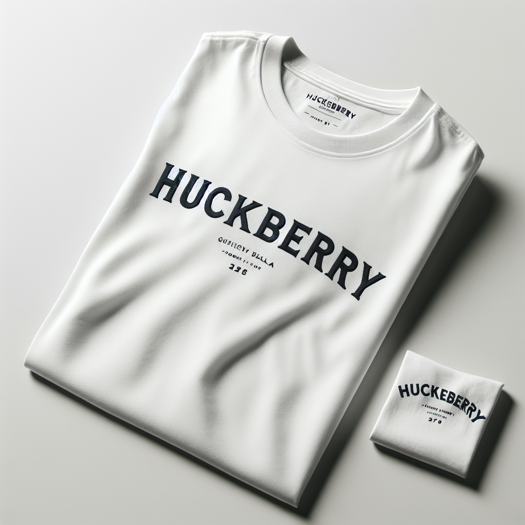 Huckleberry wordmark t-shirt — clean white with navy serif lettering