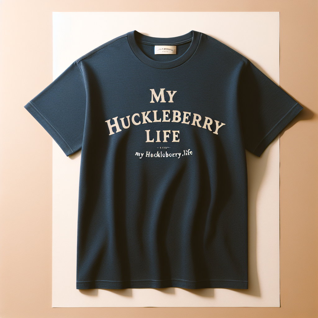 My Huckleberry Life t-shirt — navy with 'My Huckleberry Life' and website URL