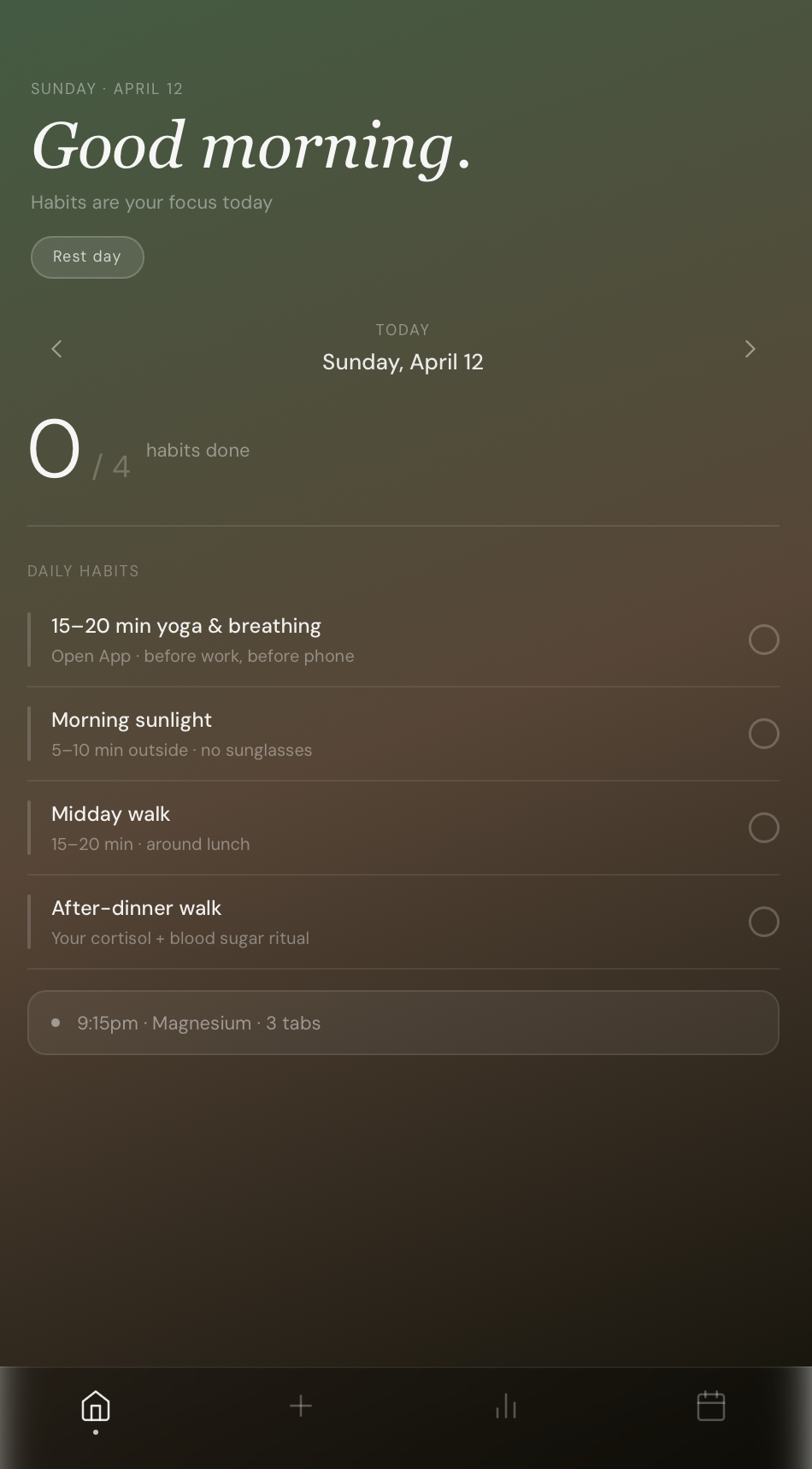 Tend app - Daily habits tracking screen