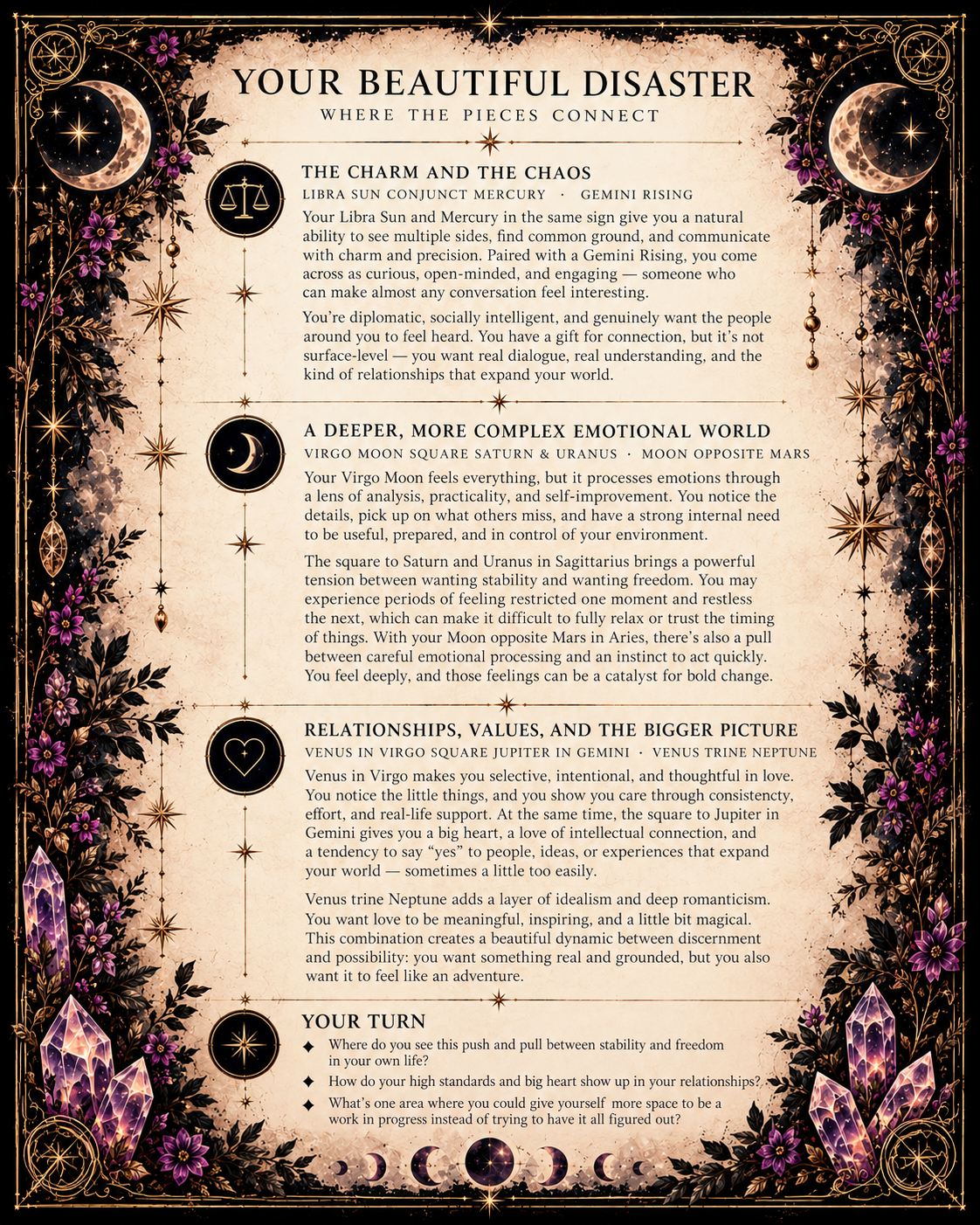 An interpretation page from the fictional Beautiful Disaster sample reading