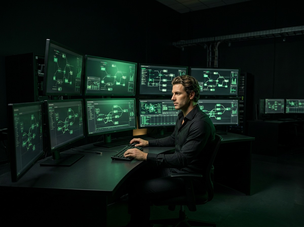 Sebastian at desk typing