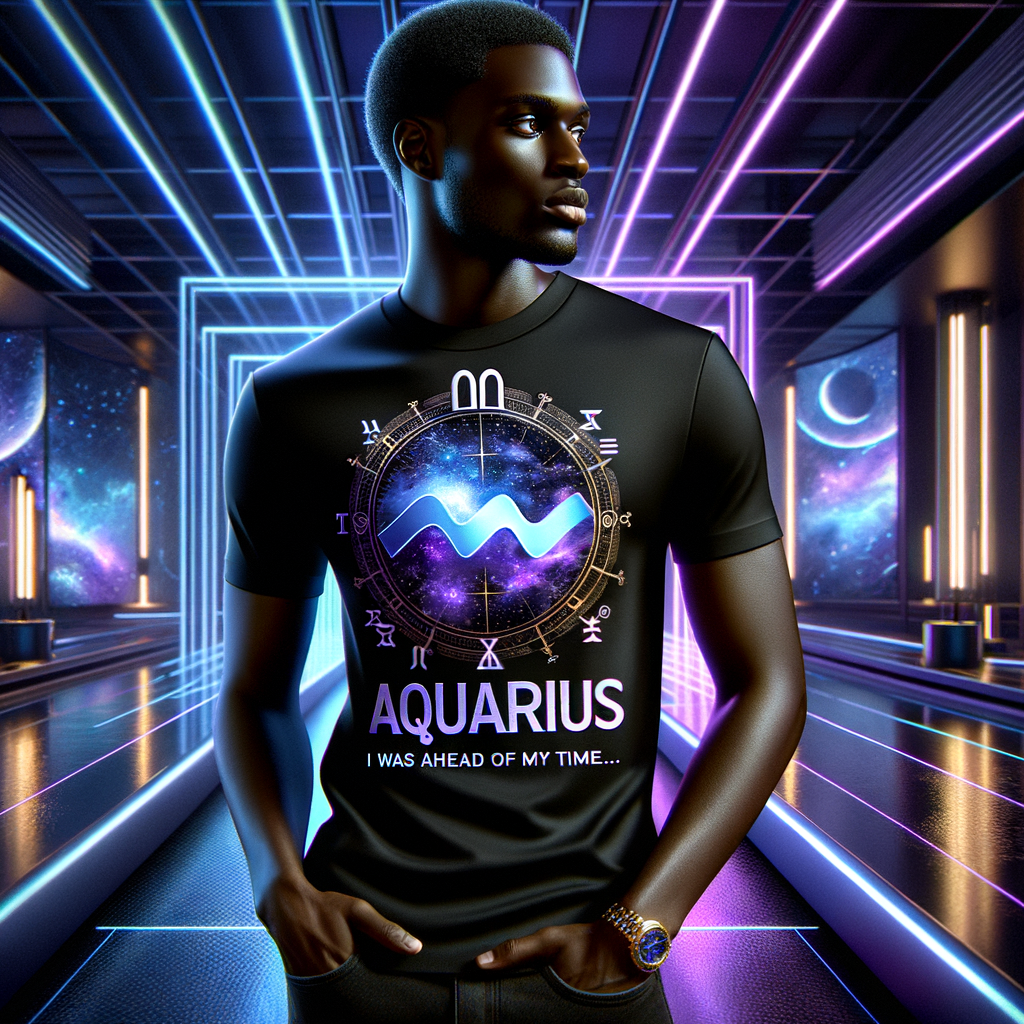 Aquarius Statement Tee - I was ahead of my time - Afro-futurist zodiac tee by Bourjhetto Fly
