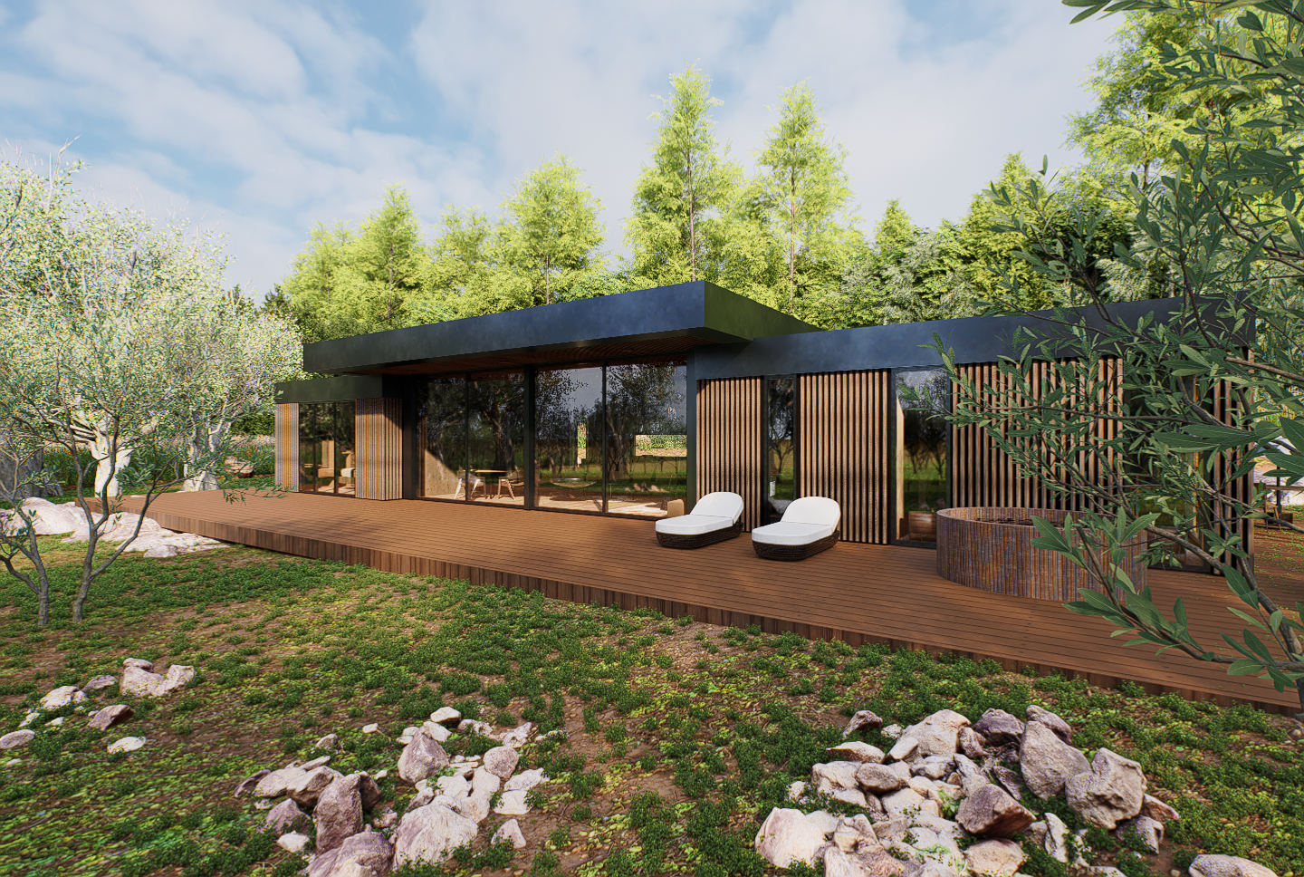 Banksia Cottage exterior render — Nicolau Eco Farm