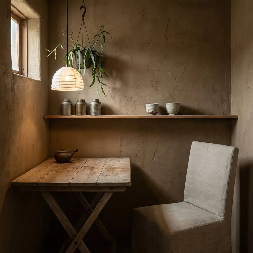 Service de thé japonais en céramique wabi-sabi dans un intérieur de palace