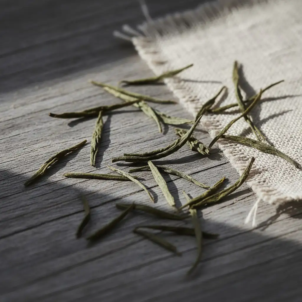 Feuilles de thé vert séchées — grade fin sélectionné par Julien Salut