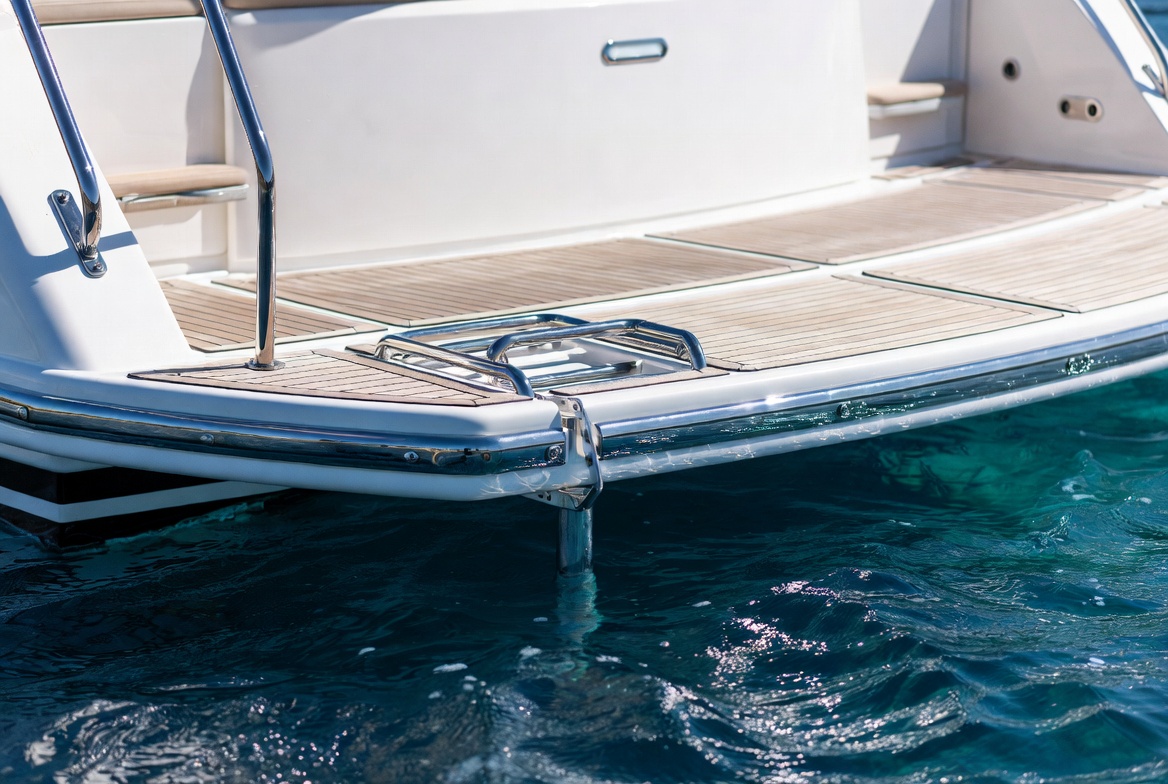 Swim platform with stainless railing and hardware at waterline Fort Lauderdale