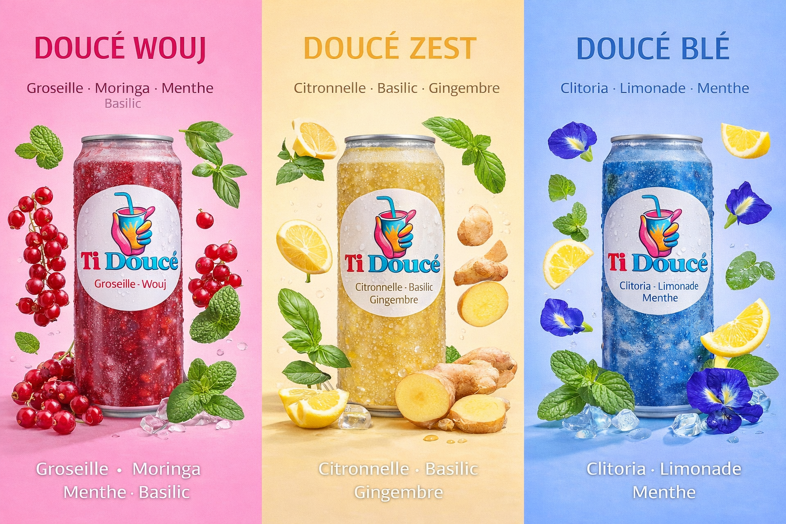 Les 3 saveurs Ti Douc&egrave; — Wouj, Zest, Bl&eacute;