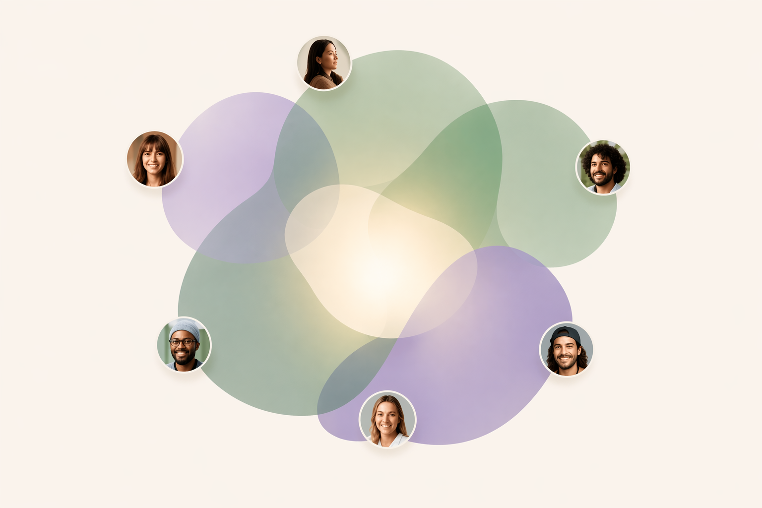 Abstract taste map showing overlapping member preferences converging toward a shared center.