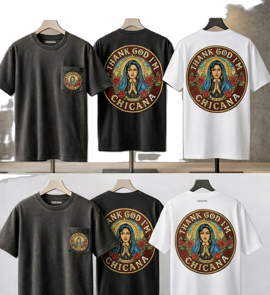 TGIC Raíces Tee mockup in washed black and white