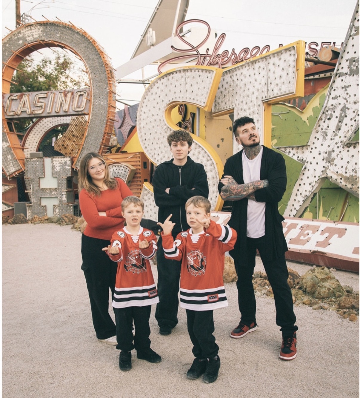 David Vaughan with family at Neon Museum Las Vegas