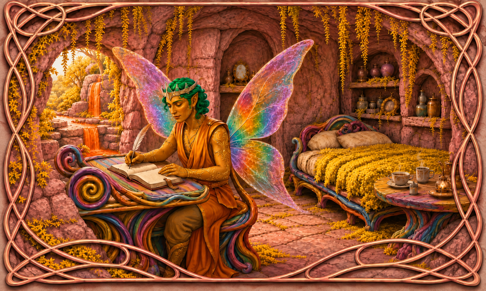 The Grotto of Trust — a cool pink stone cavern of refuge and vulnerability