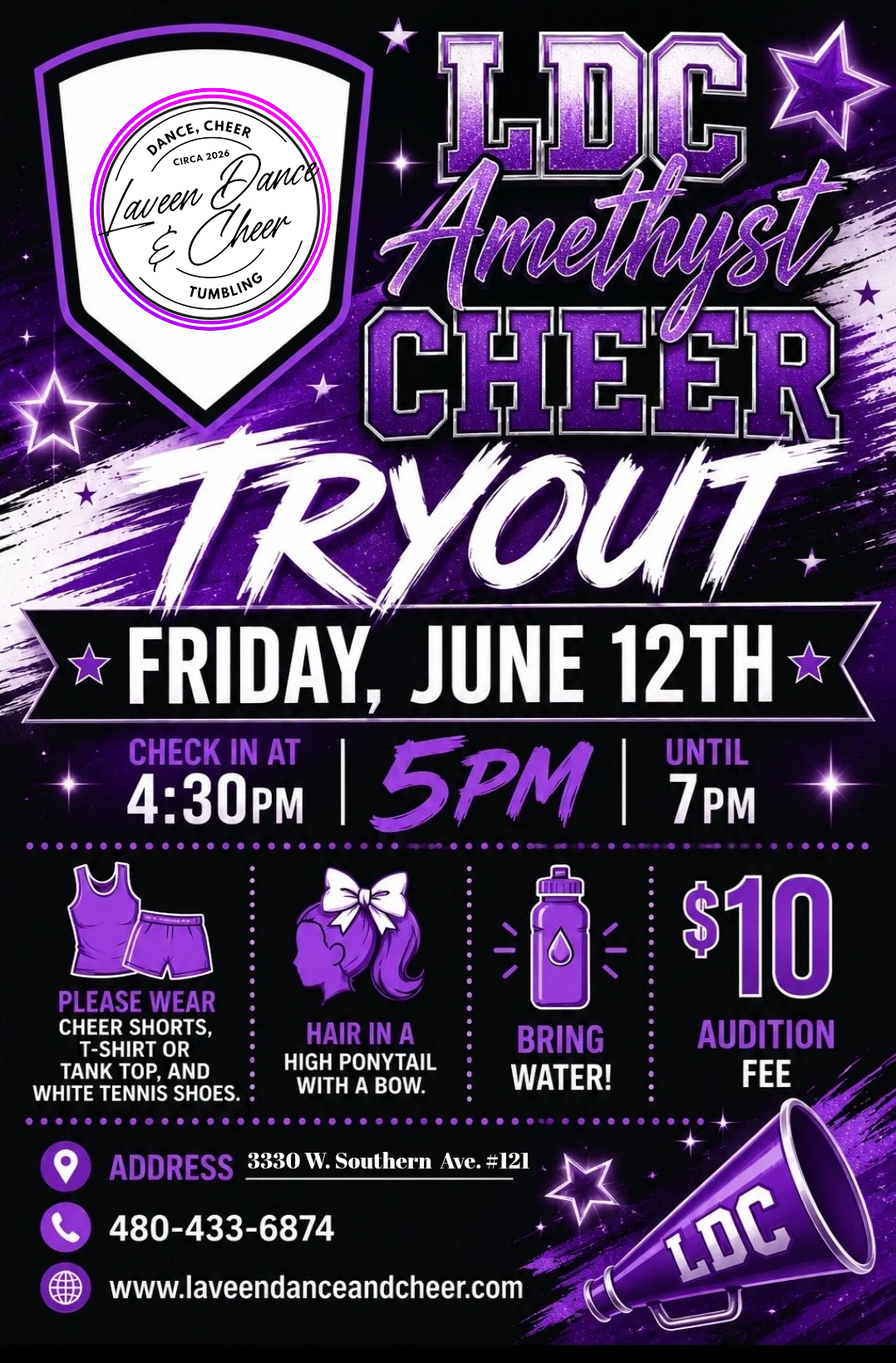 Amethyst Cheer Tryouts Flyer