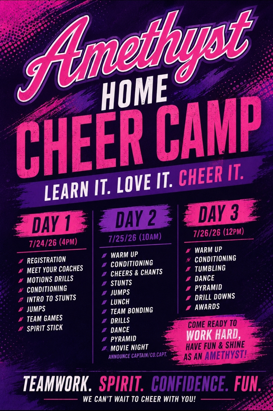 Amethyst Home Cheer Camp Flyer