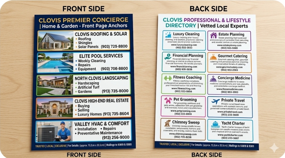 AdSlate premium direct mail card mockup — 6 by 12 inch glossy postcard featuring local business advertising spots