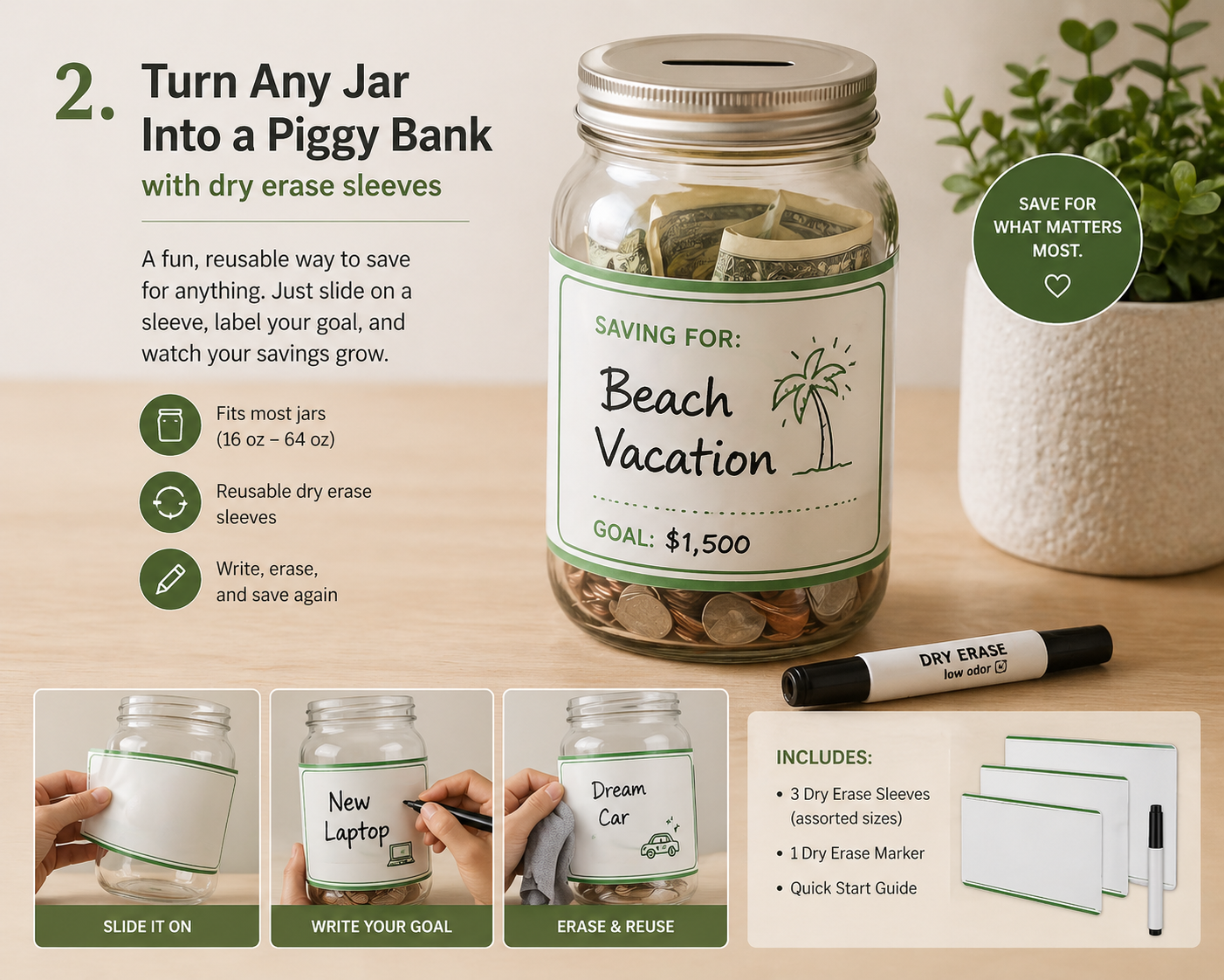 Turn Any Jar Into a Piggy Bank (Dry Erase Sleeves)