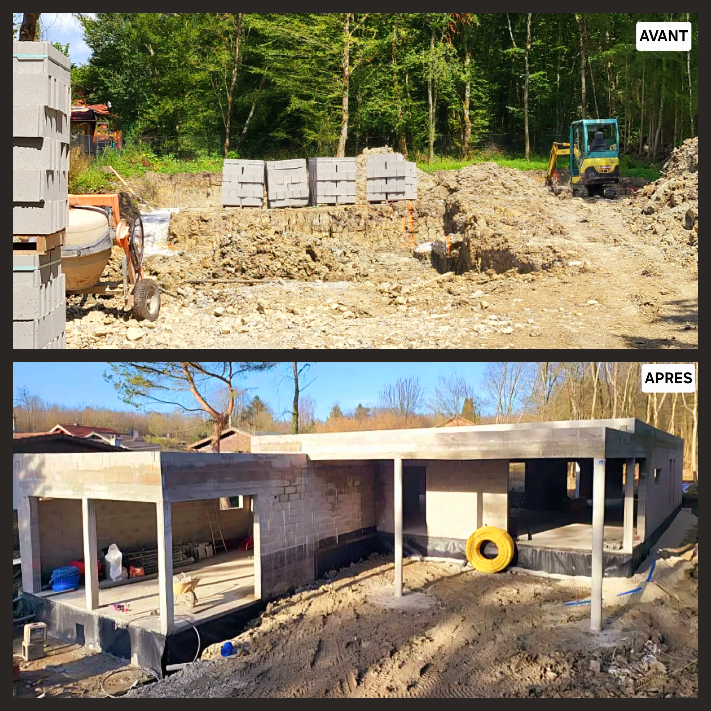 Construction maison individuelle en Lorraine - avant apres gros oeuvre parpaings beton - MBTP Lorraine