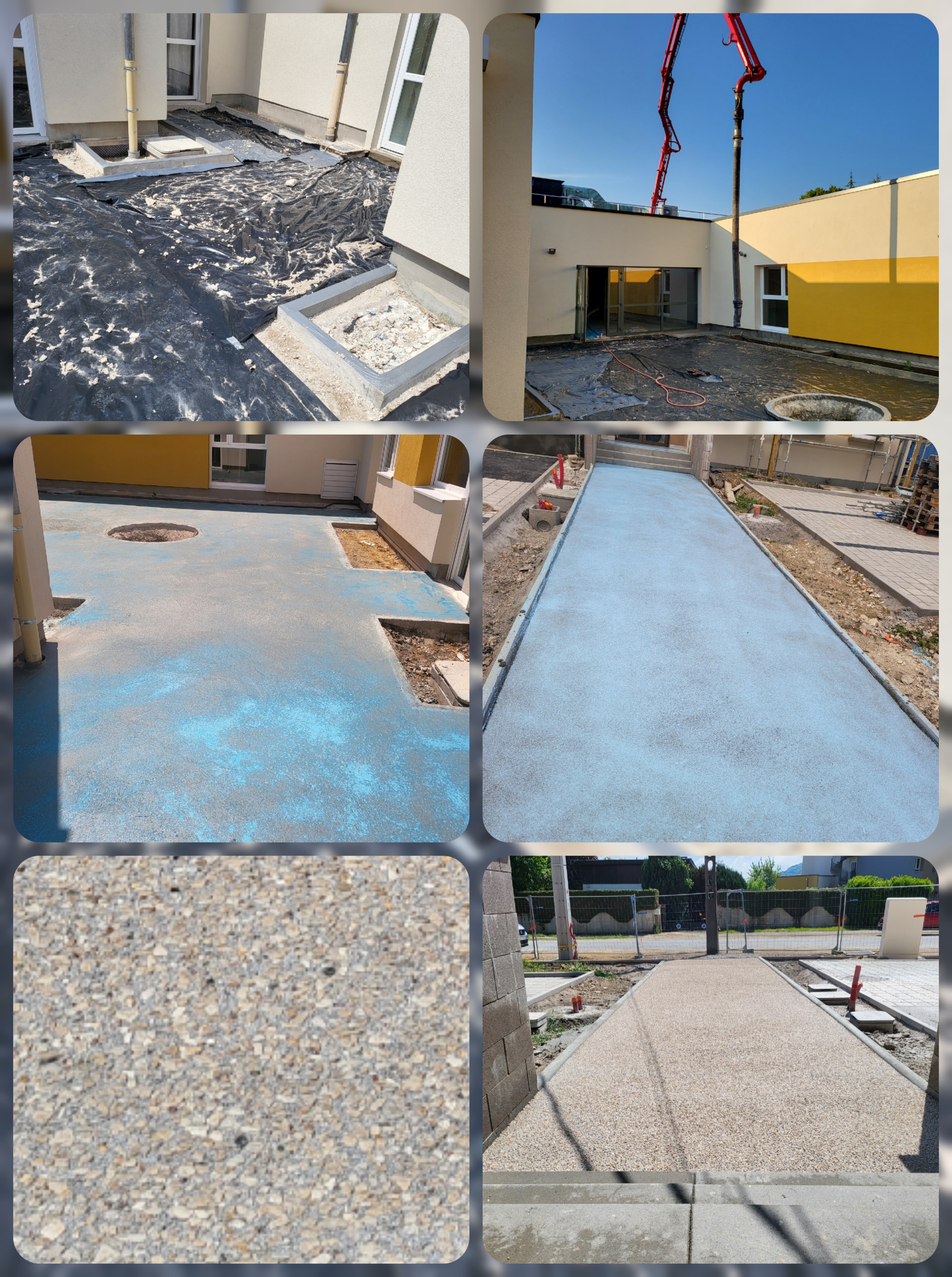 Beton desactive en Lorraine - preparation dalle ferraillage pompe a beton coulage finition granulat