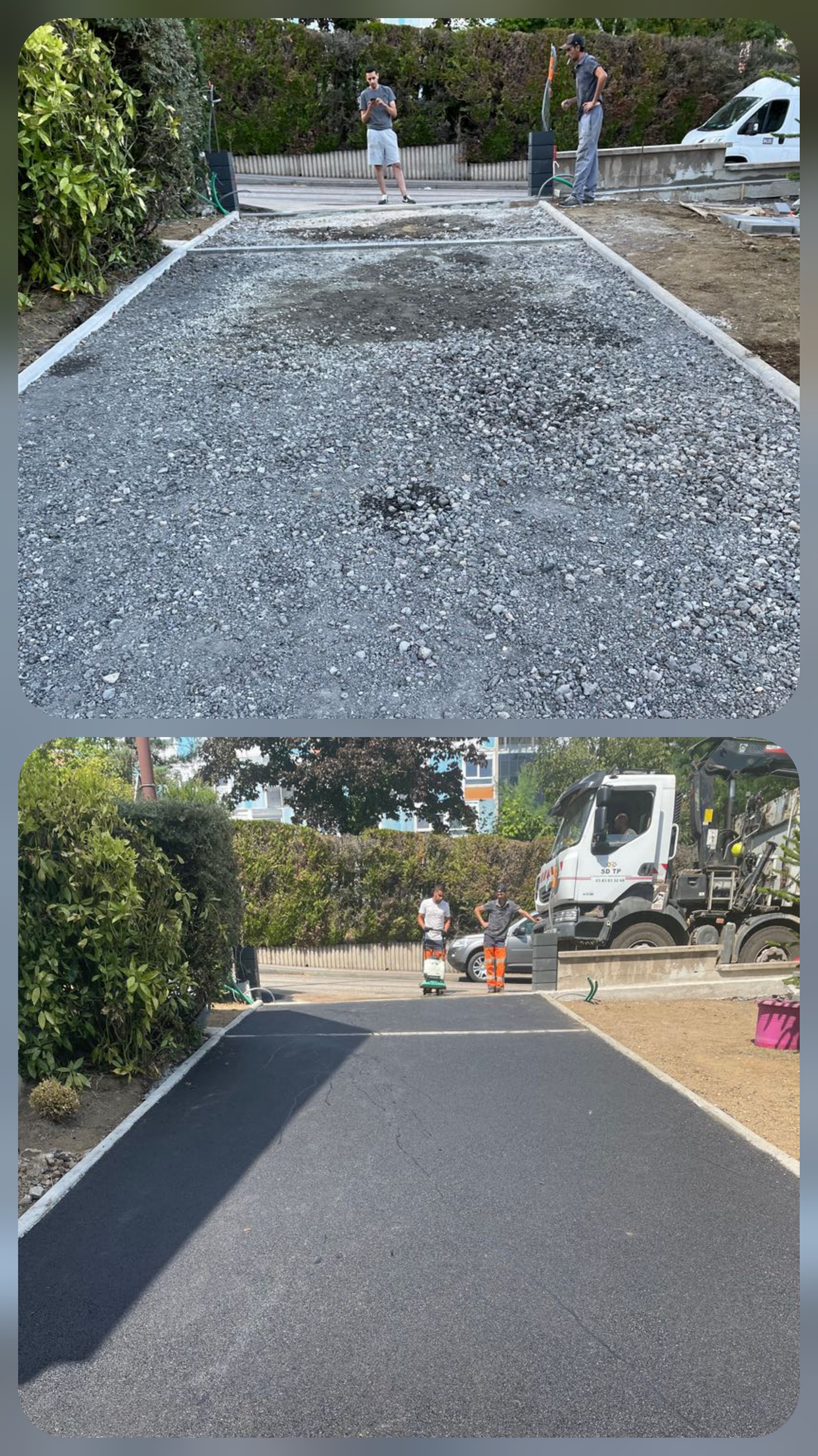 Equipe MBTP Lorraine sur chantier enrobe - ouvriers professionnels pose parking residentiel