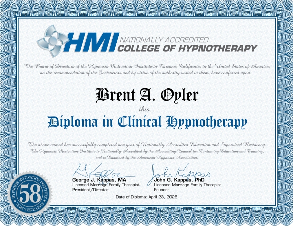 Brent A. Oyler — Diploma in Clinical Hypnotherapy from Hypnosis Motivation Institute