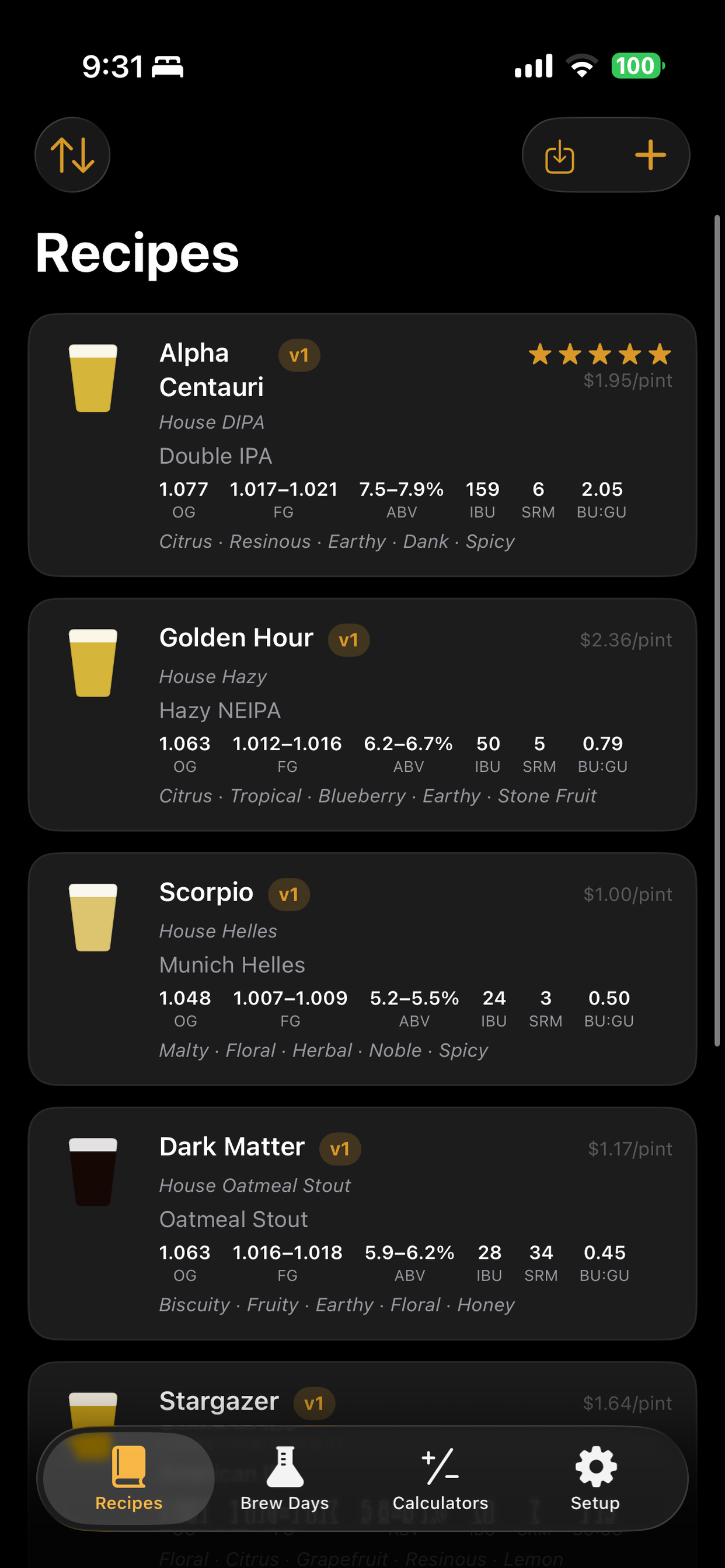 Brew Pilot Recipe List