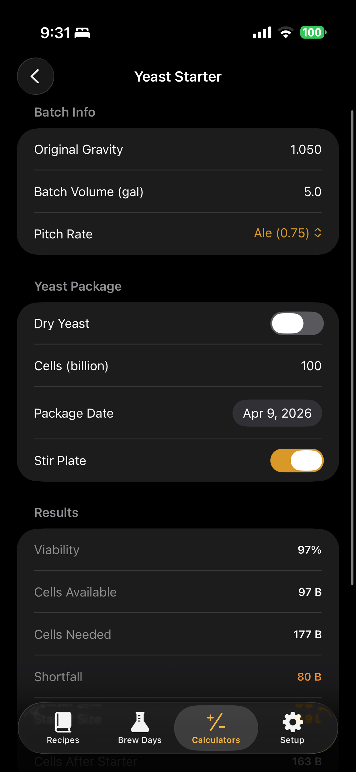 Yeast Starter Calculator
