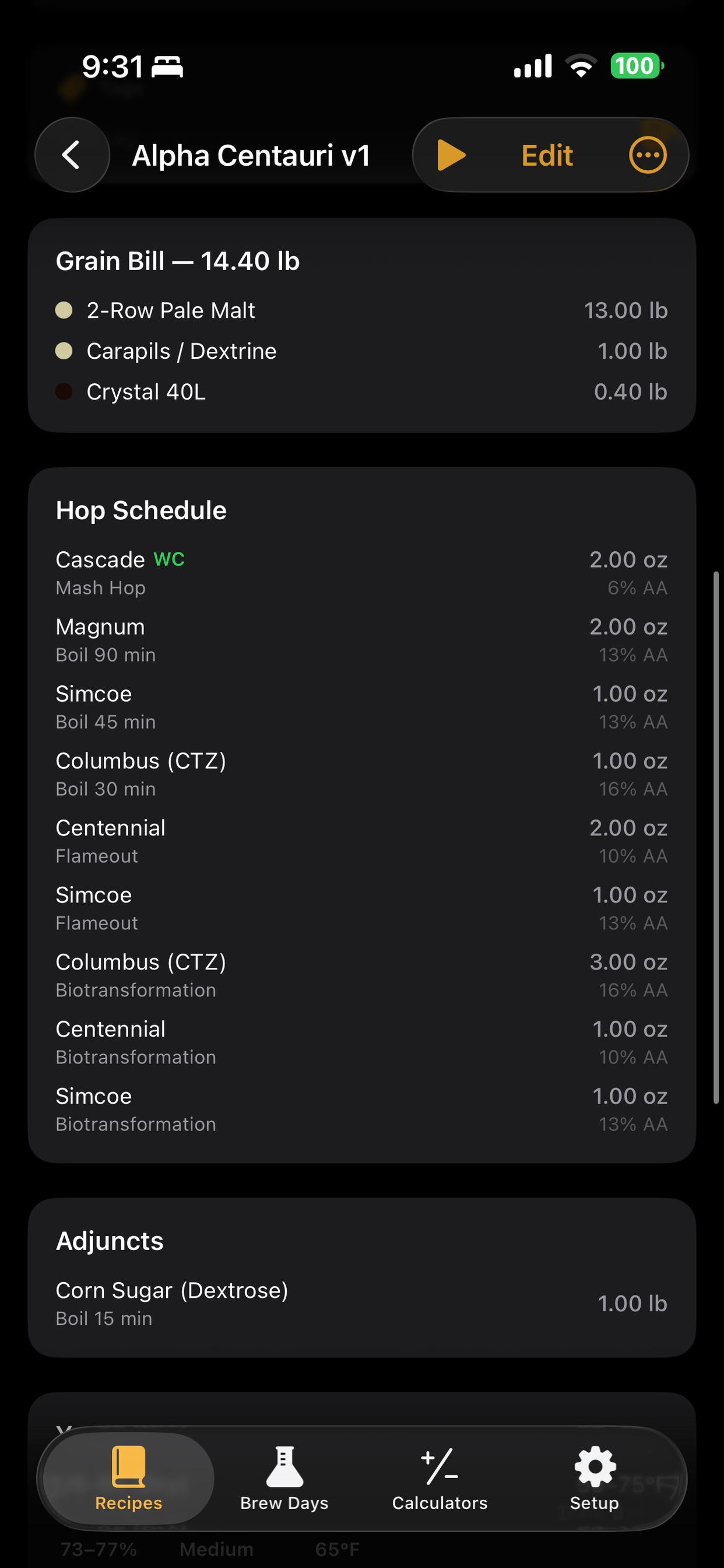 Grain Bill & Hop Schedule