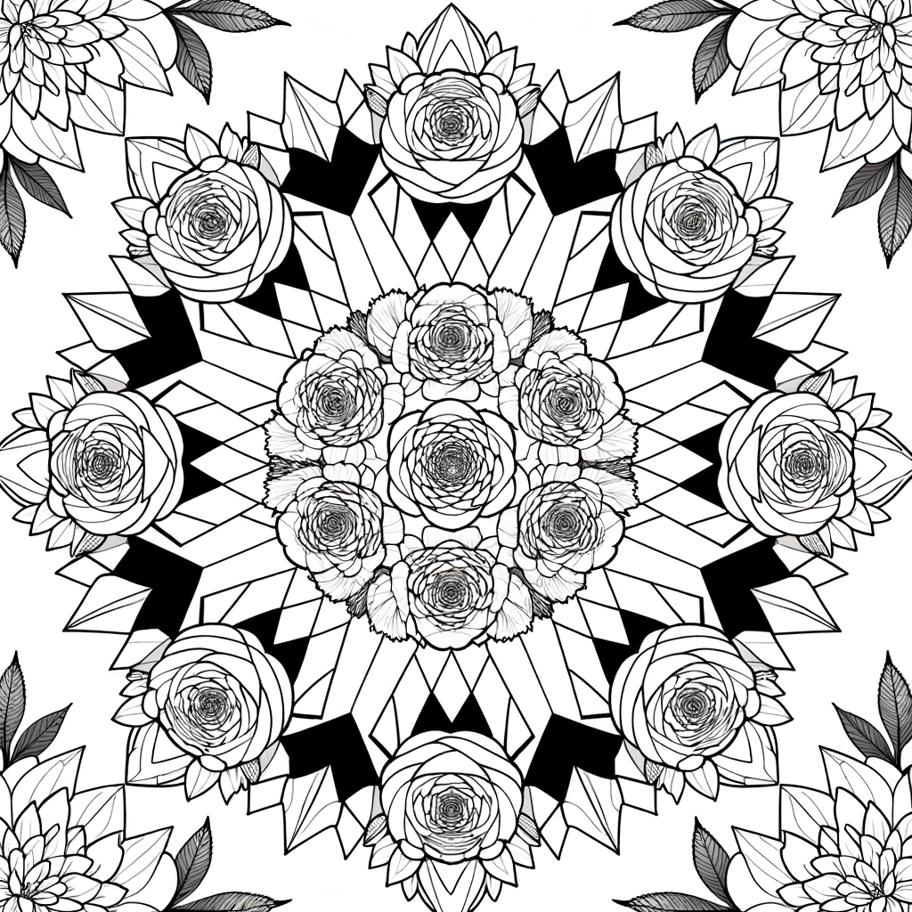 Coloriage Motif Kaléidoscope Floral gratuit à imprimer