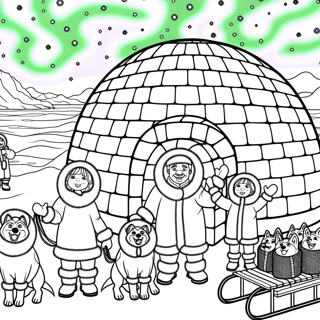 Coloriage Igloo et Esquimaux gratuit à imprimer