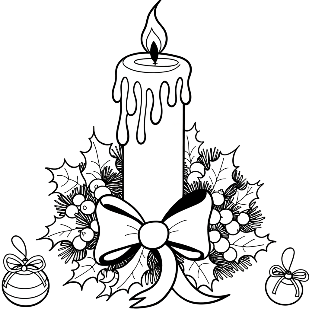 Coloriage Bougie de Noël et Houx gratuit à imprimer