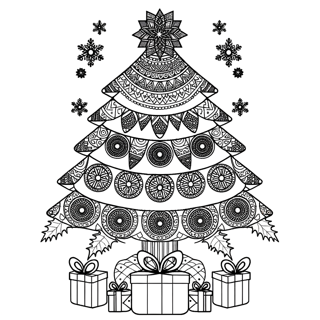 Coloriage Sapin Mandala de Noël gratuit à imprimer