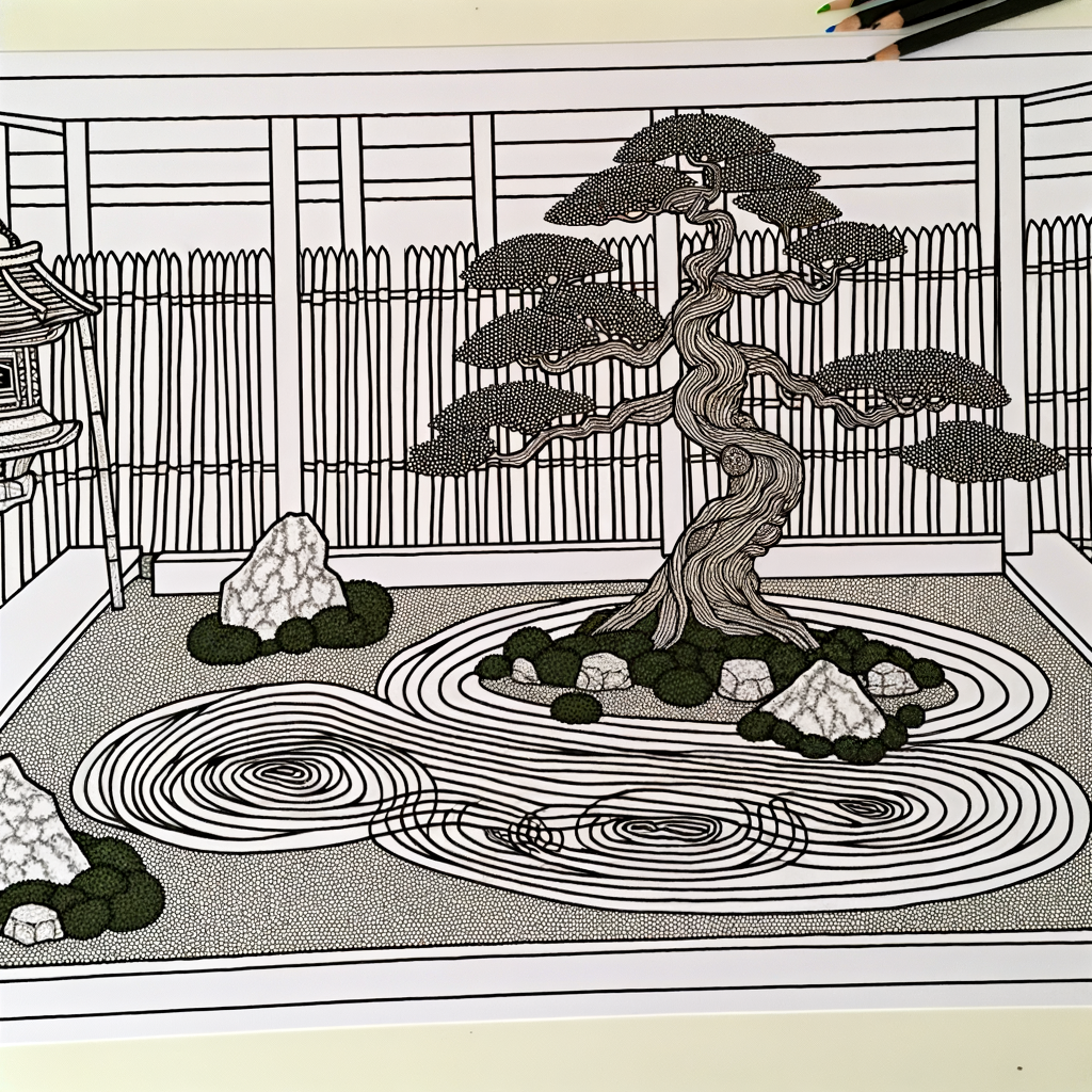 Coloriage Coloriage Zen Jardin Japonais gratuit à imprimer
