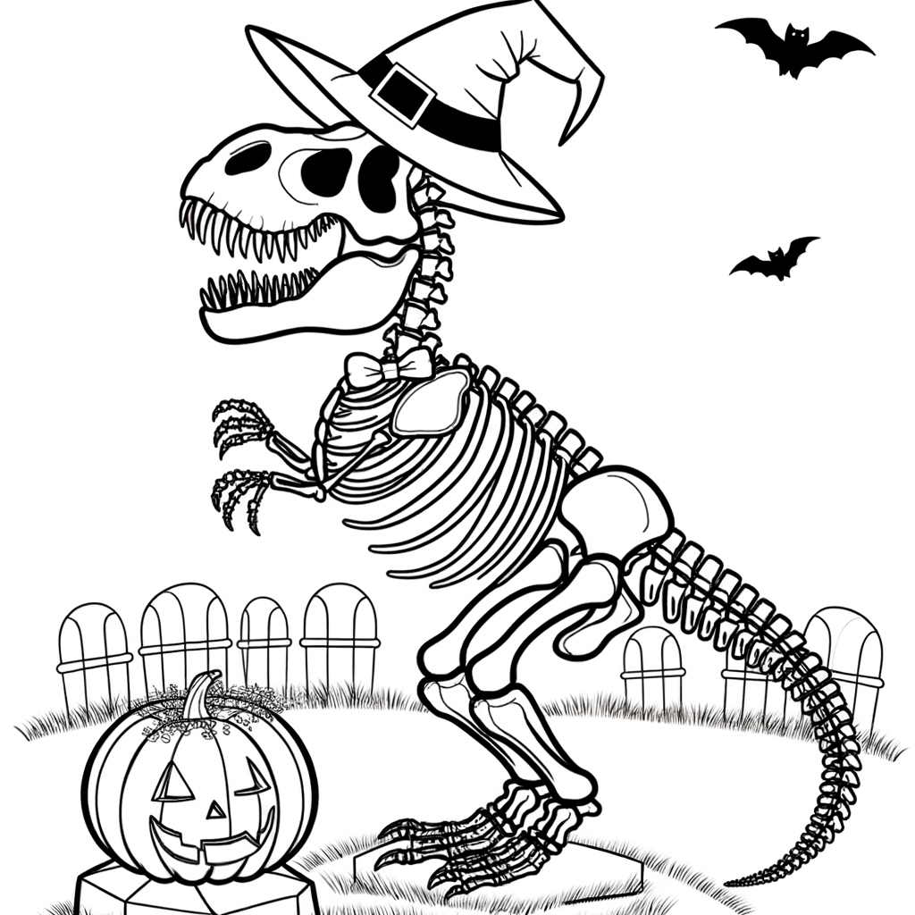 Coloriage Squelette de Dinosaure Halloween gratuit à imprimer