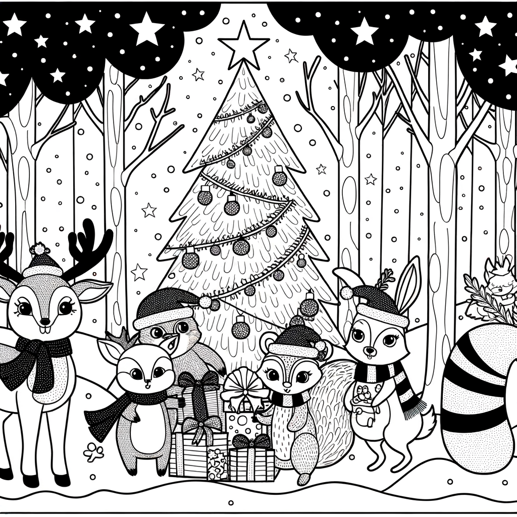 Coloriage Forêt Enchantée de Noël gratuit à imprimer
