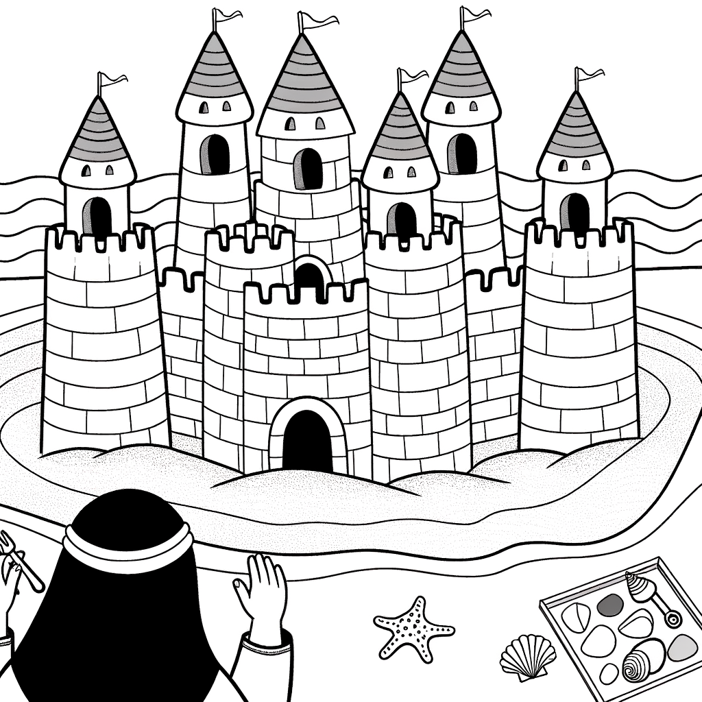 Coloriage Château de Sable Grandiose gratuit à imprimer