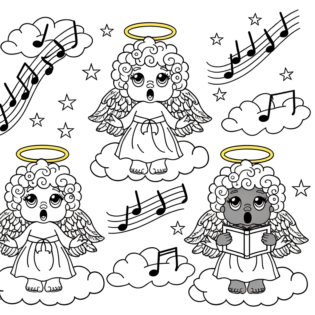 Coloriage Anges de Noël Chanteurs gratuit à imprimer