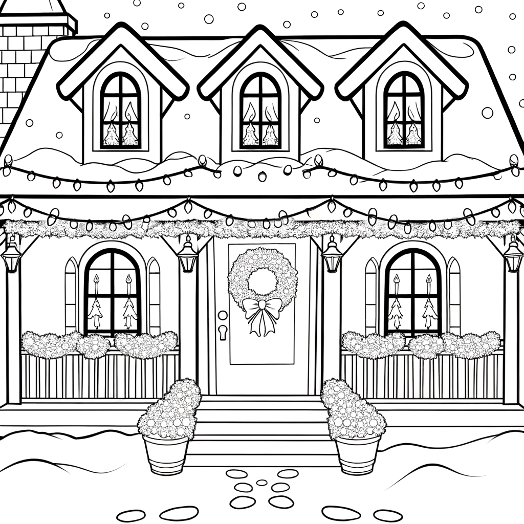Coloriage Guirlandes sur la Maison gratuit à imprimer