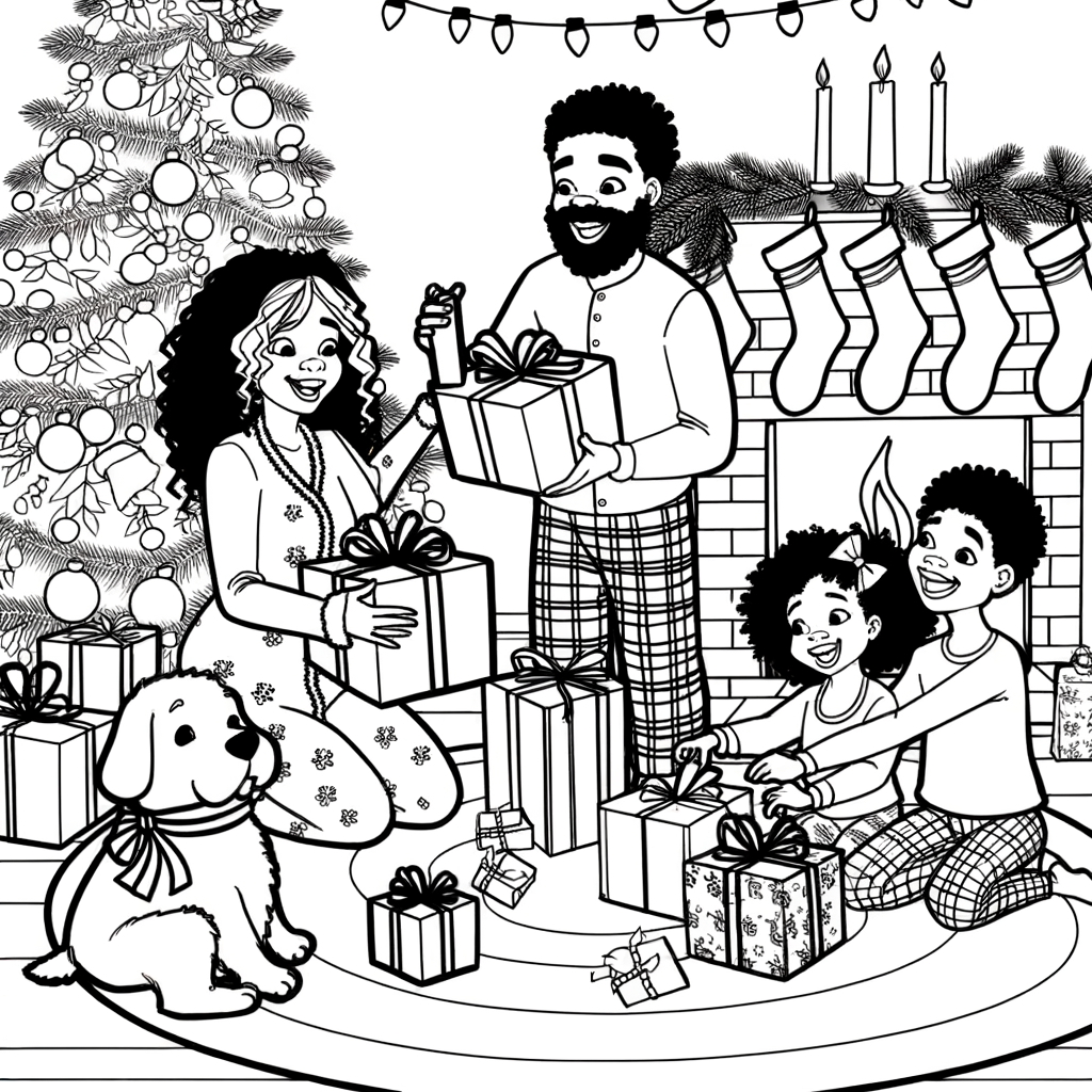 Coloriage Noël en Famille gratuit à imprimer