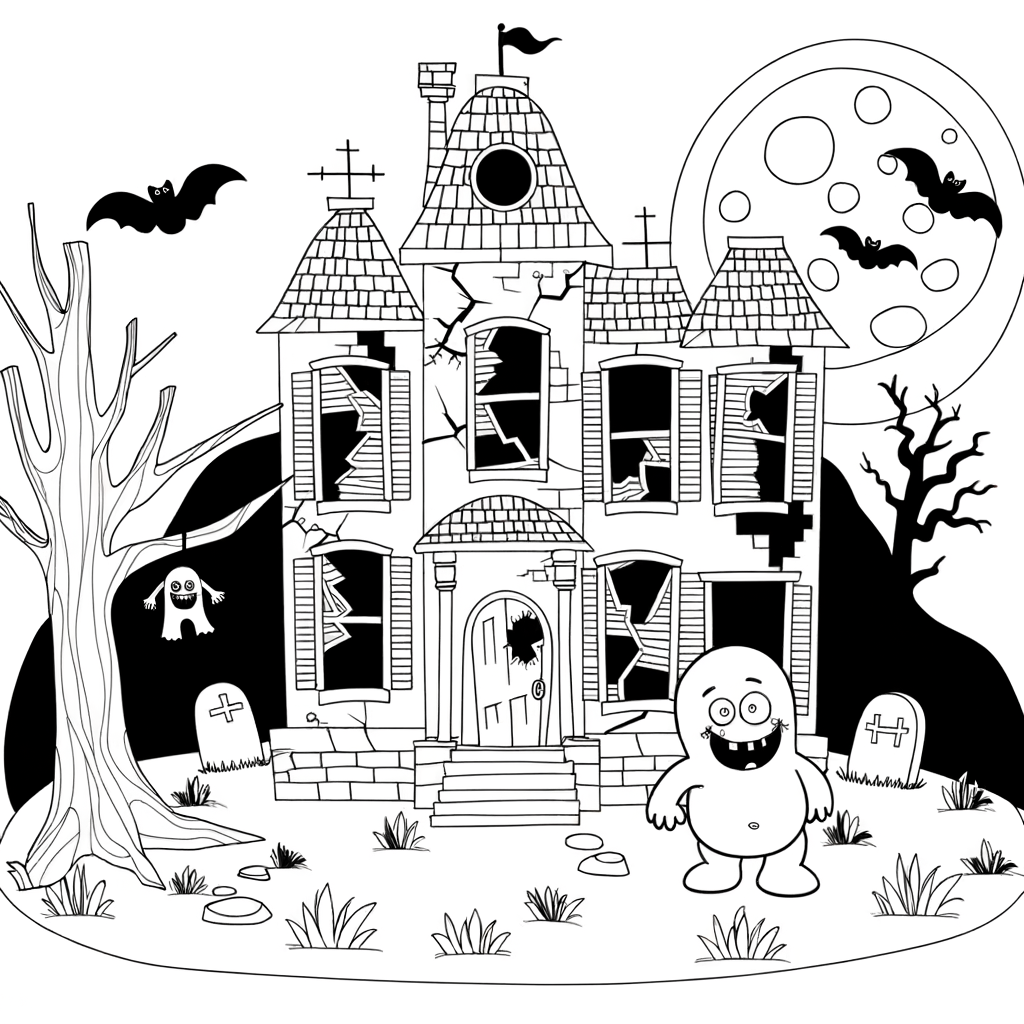 Coloriage Maison Hantée Effrayante gratuit à imprimer