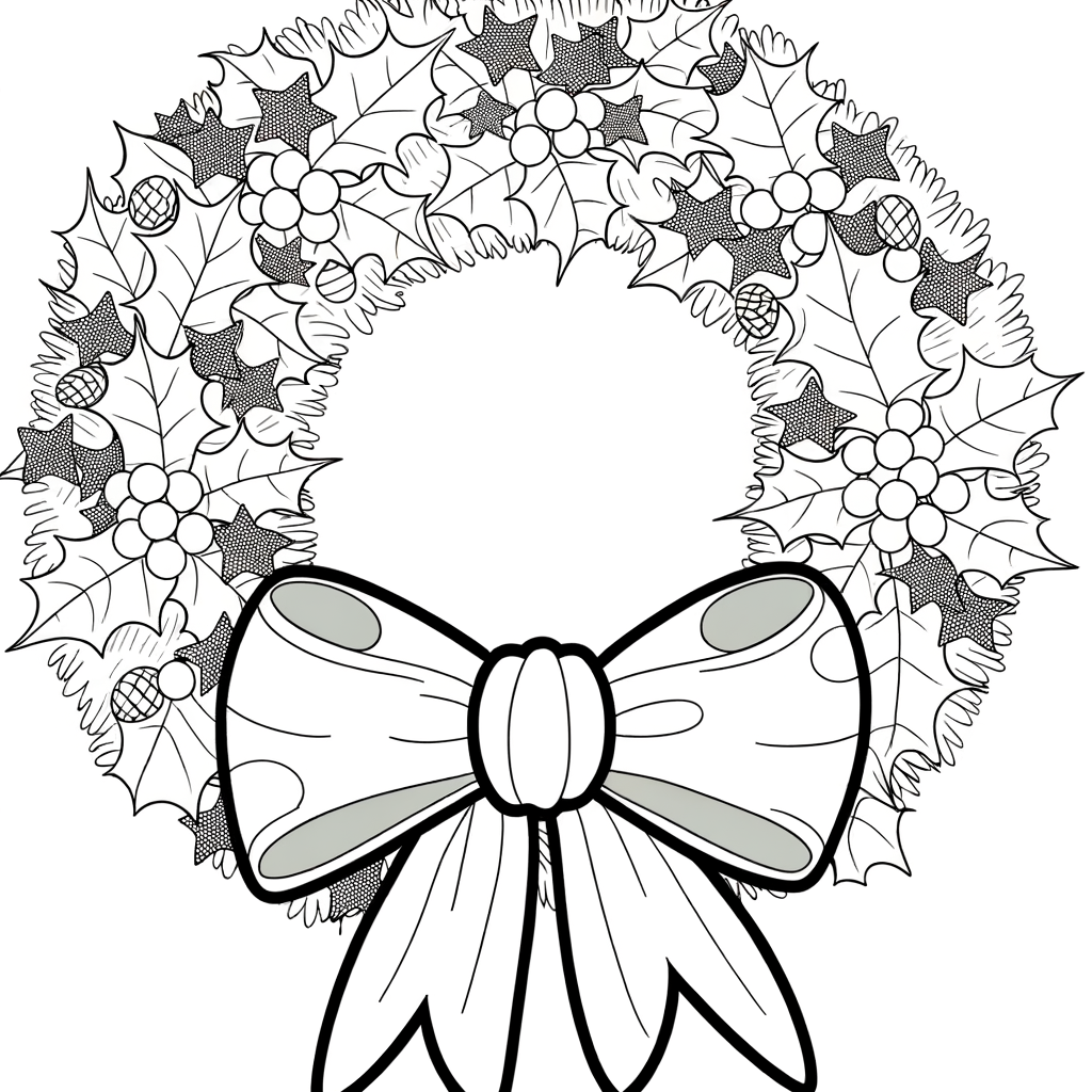 Coloriage Couronne de Noël en Houx gratuit à imprimer