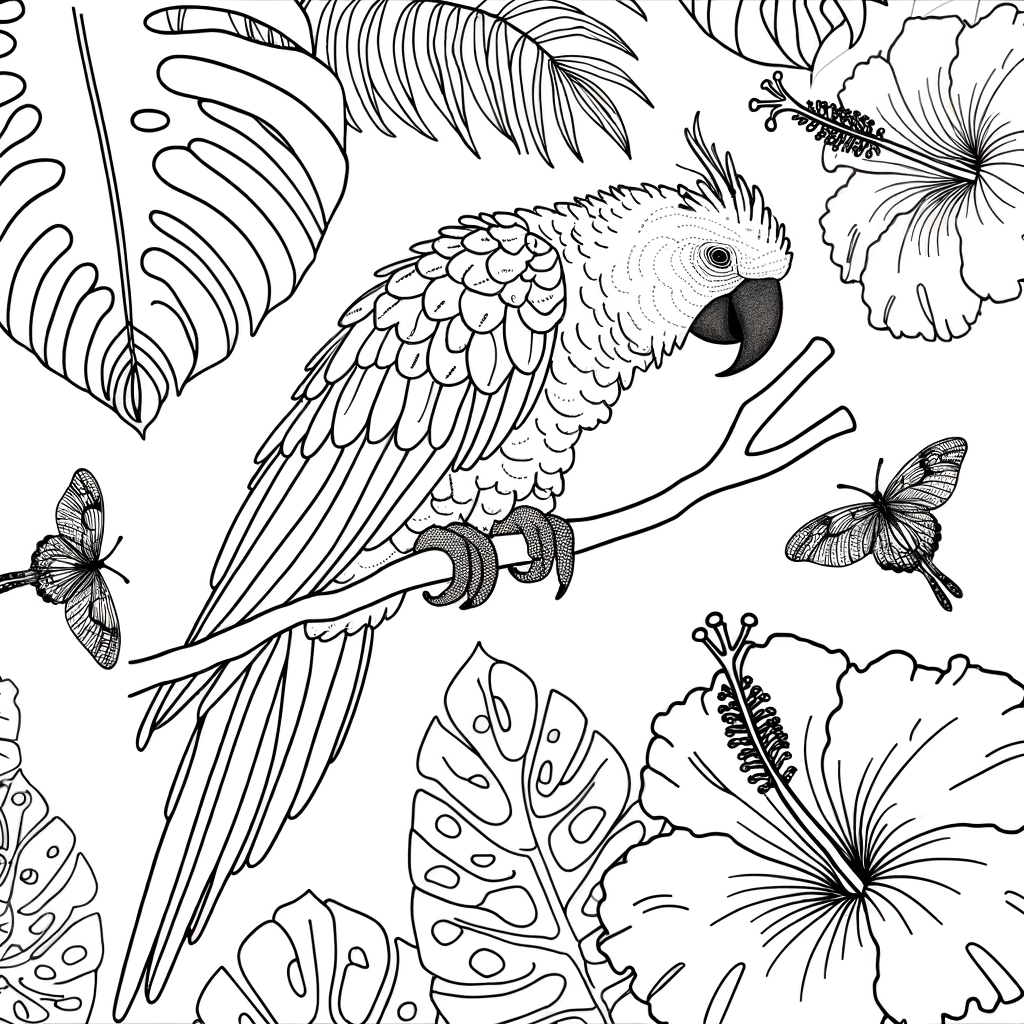 Coloriage Coloriage Perroquet Exotique Détaillé gratuit à imprimer