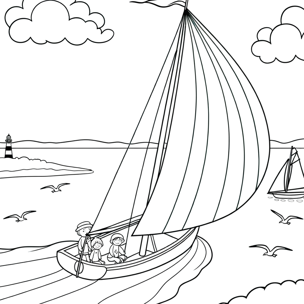 Coloriage Voilier sur la Mer gratuit à imprimer