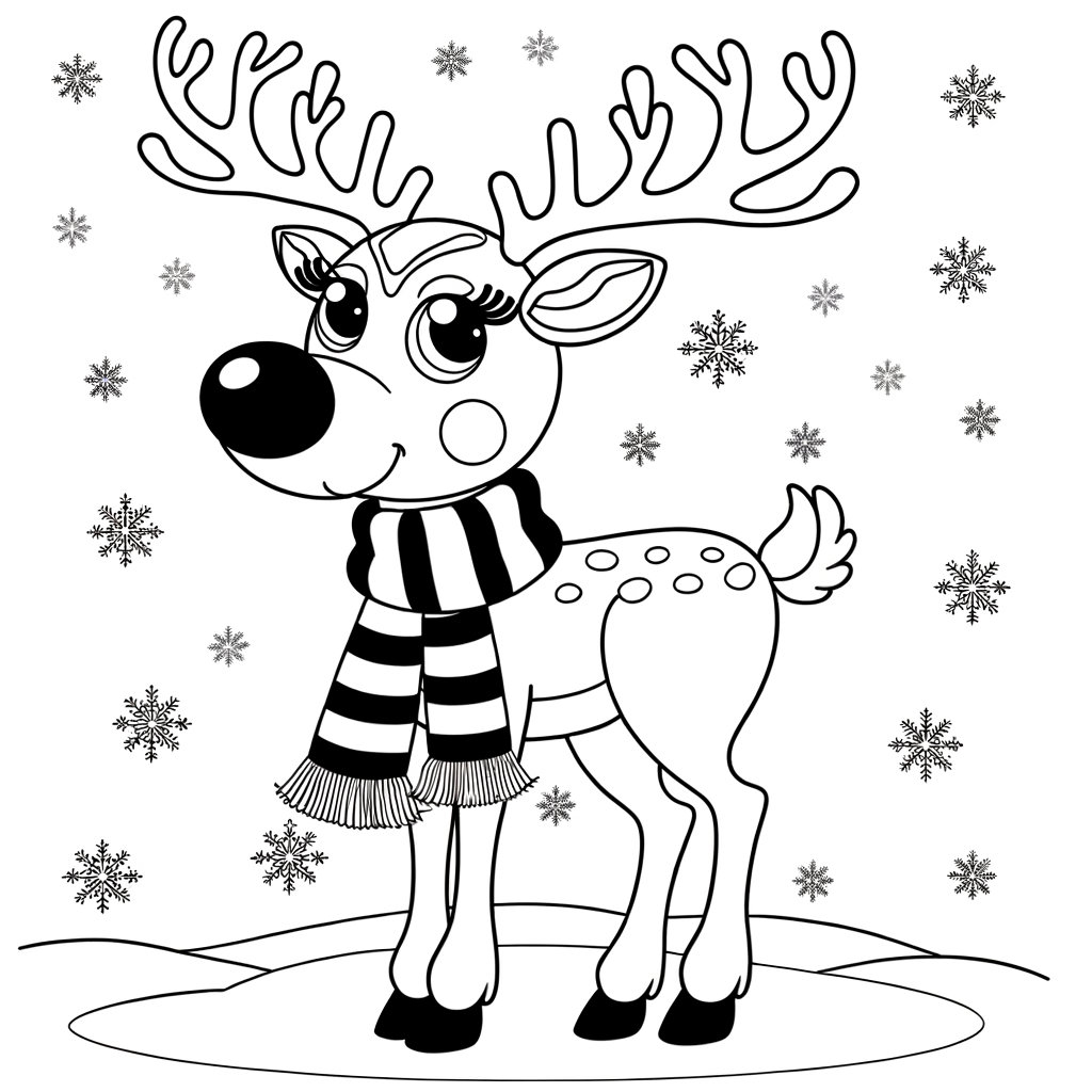 Coloriage Renne Rudolph au Nez Rouge gratuit à imprimer