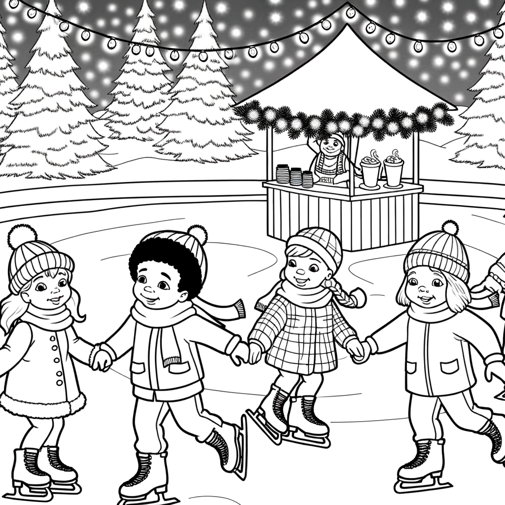 Coloriage Patinage sur Glace de Noël gratuit à imprimer