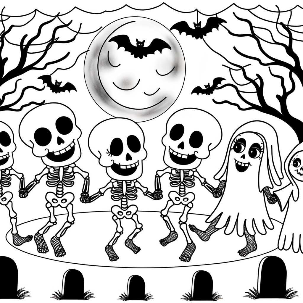 Coloriage Goules et Crânes Danse Macabre gratuit à imprimer