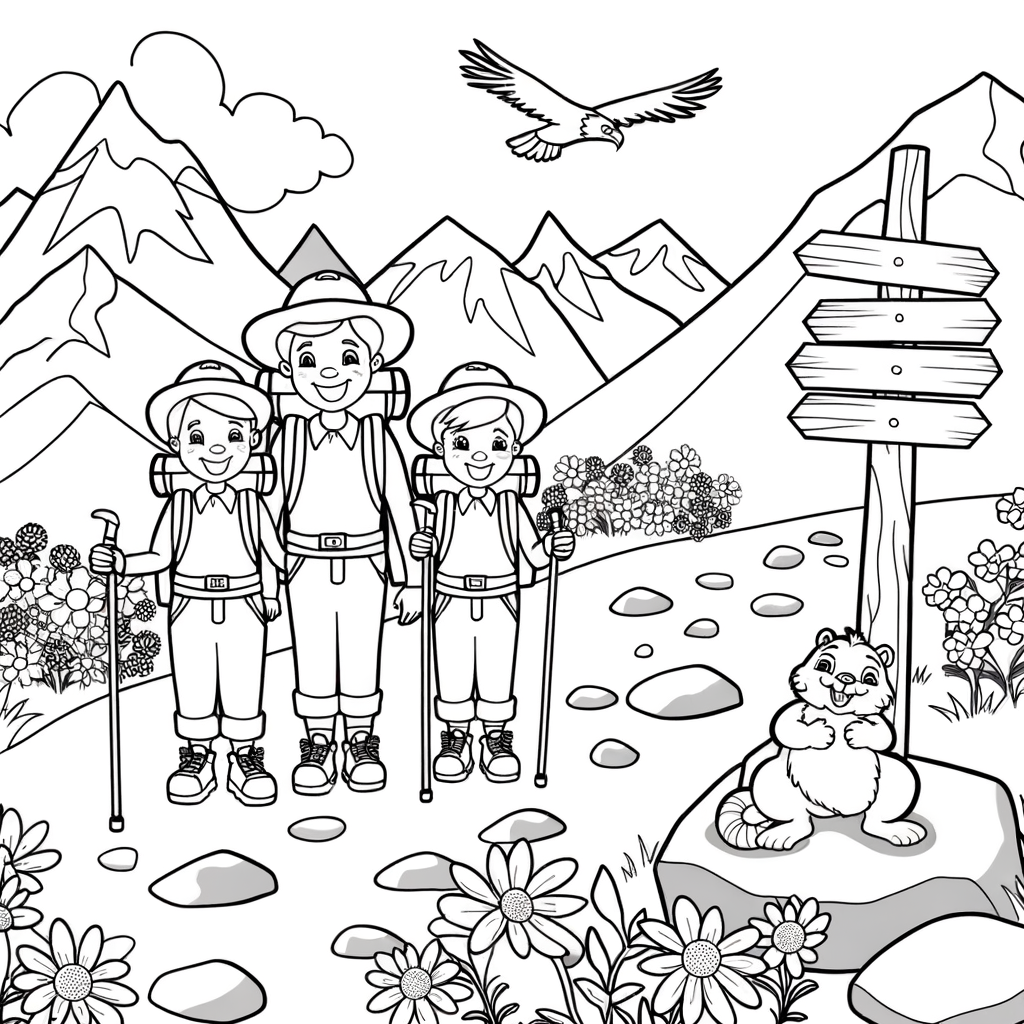 Coloriage Randonnée en Montagne gratuit à imprimer
