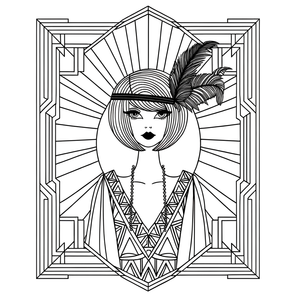 Coloriage Portrait Femme Art Déco gratuit à imprimer