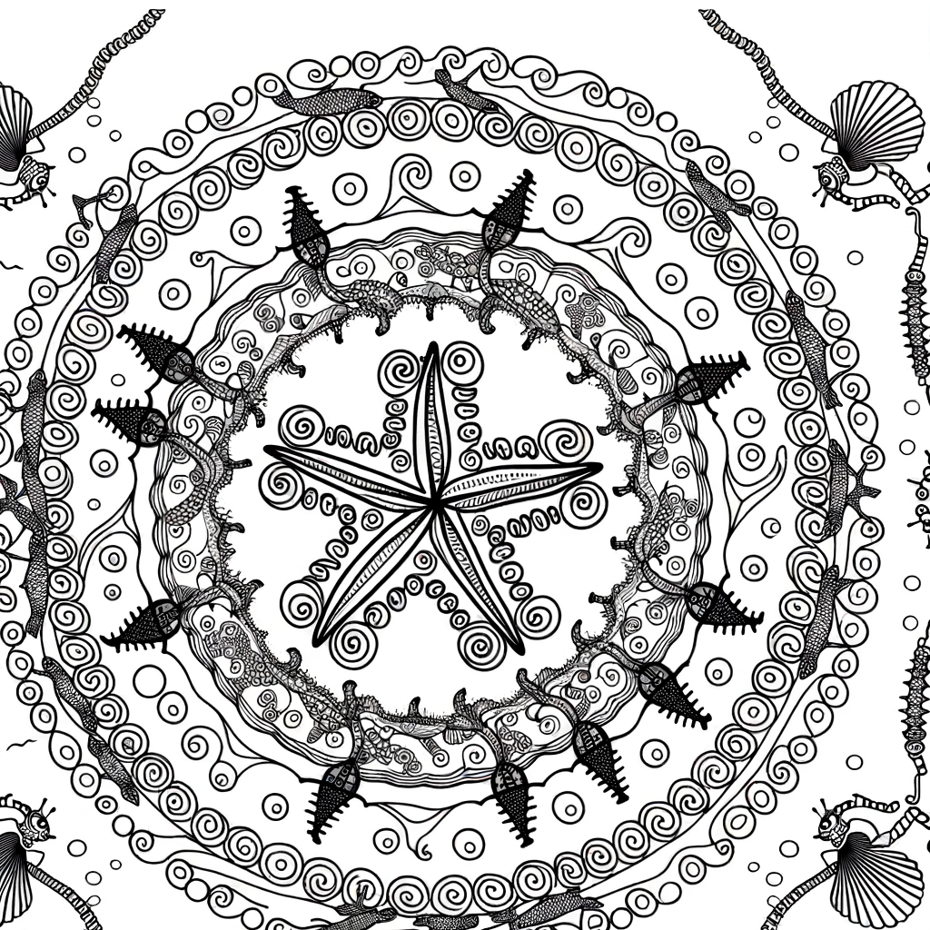 Coloriage Mandala Vagues Océan gratuit à imprimer