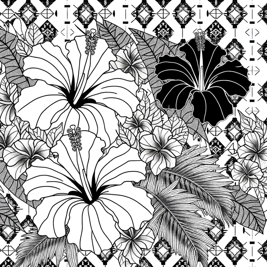 Coloriage Motif Batik Fleurs et Feuilles gratuit à imprimer